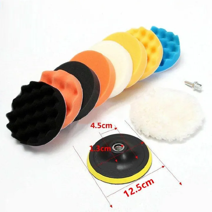 11PCS Car Polishing Kit 3–6 Inch Sponge Wool Buffing Pads Backing Plate M10/M14 Drill Adapter Set for Car Waxing Cleaning Polishing Tool Kit