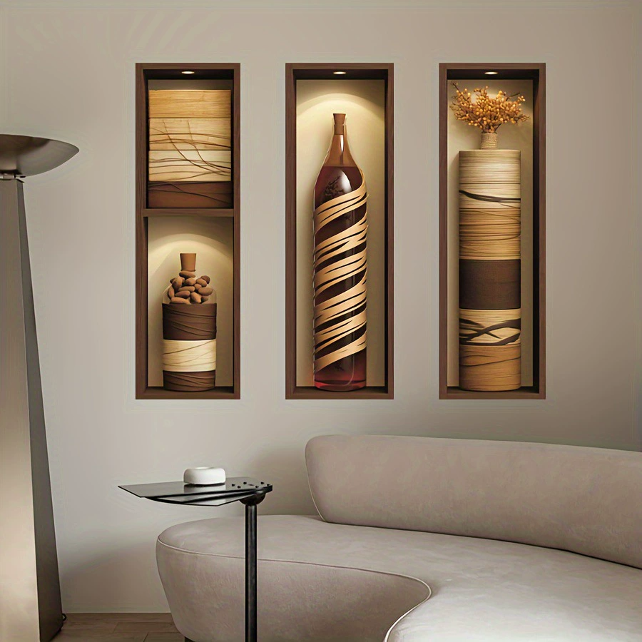 Abstract Art Wall Stickers Decorative for Home, Hotel Wall Removable Anti-Static Waterproof 3D Textured Bottles Decor Stickers Self-Adhesive PVC Stickers