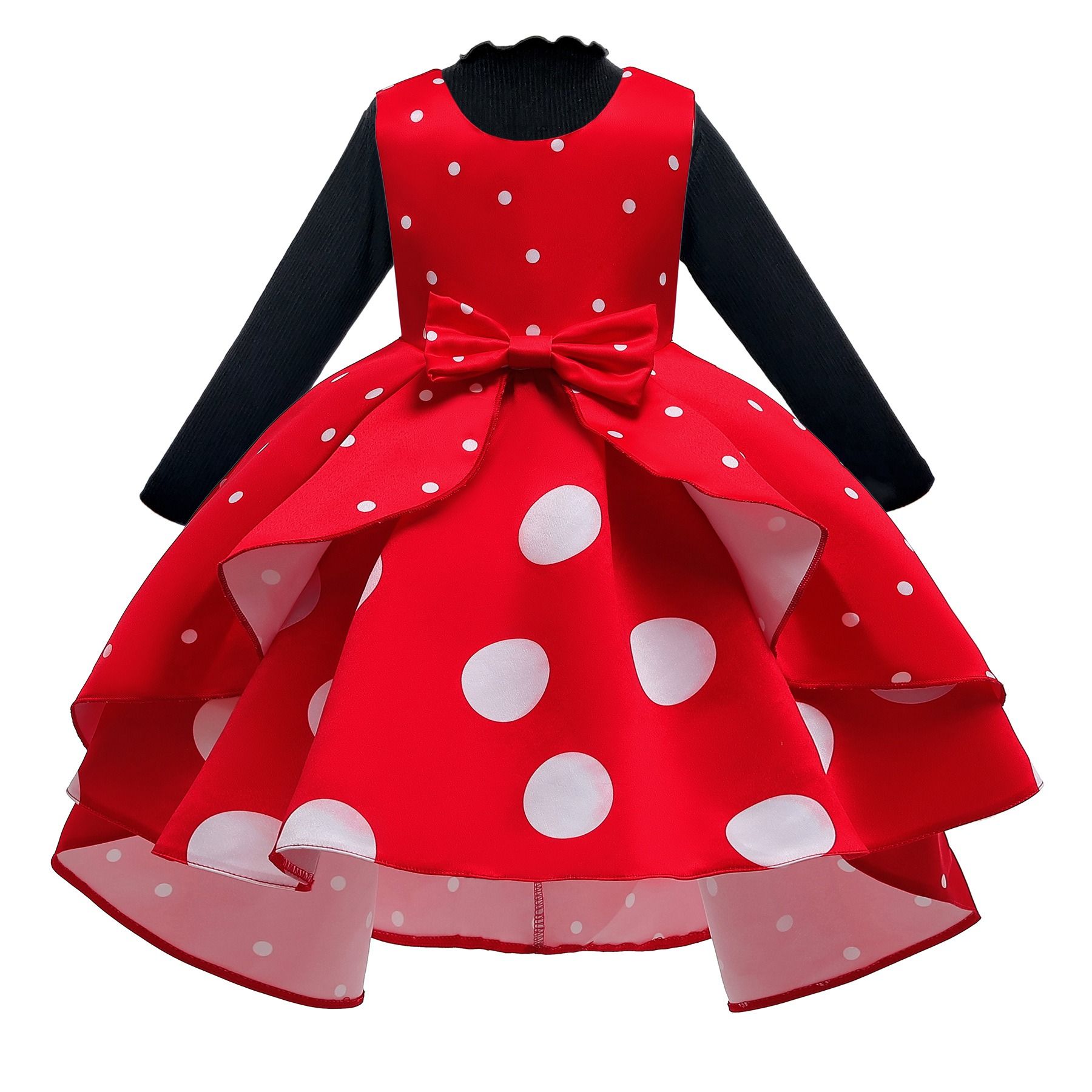 2PCS Girls Red Polka Dot Princess Dress & Long Sleeve Top Set Girl Clothes Kid Dress and T-shirt  Clothing Set for Party and Birthday