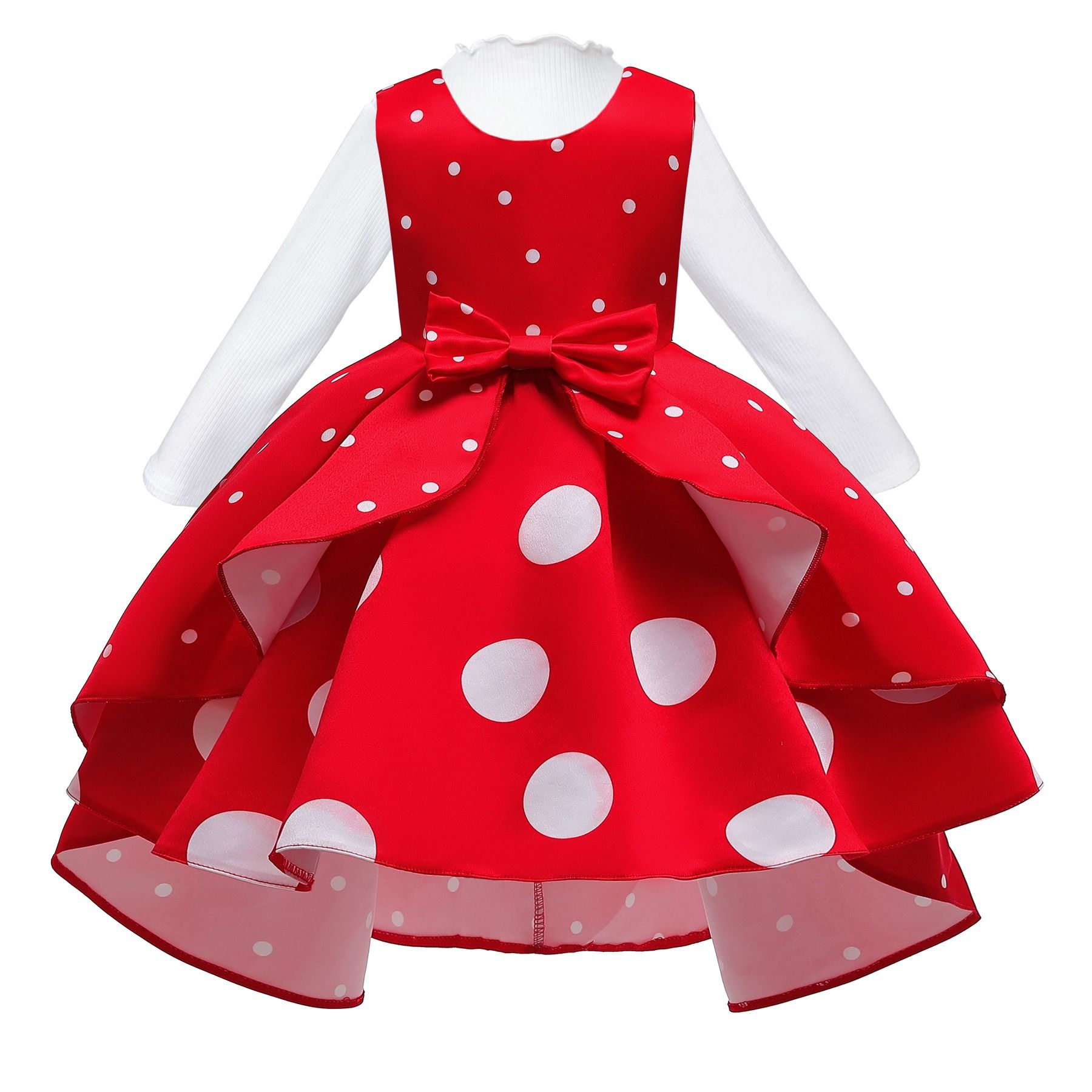 2PCS Girls Red Polka Dot Princess Dress & Long Sleeve Top Set Girl Clothes Kid Dress and T-shirt  Clothing Set for Party and Birthday