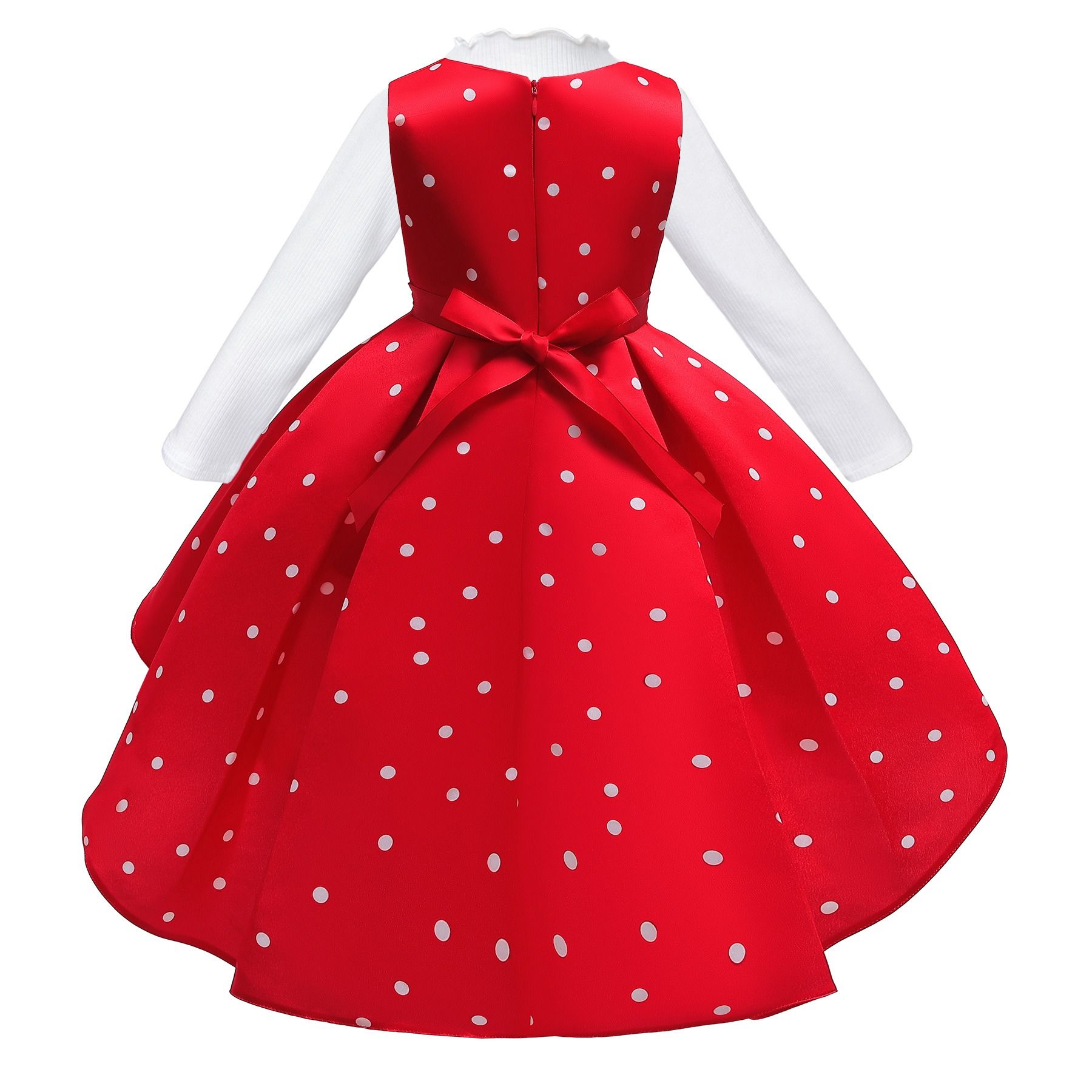 2PCS Girls Red Polka Dot Princess Dress & Long Sleeve Top Set Girl Clothes Kid Dress and T-shirt  Clothing Set for Party and Birthday