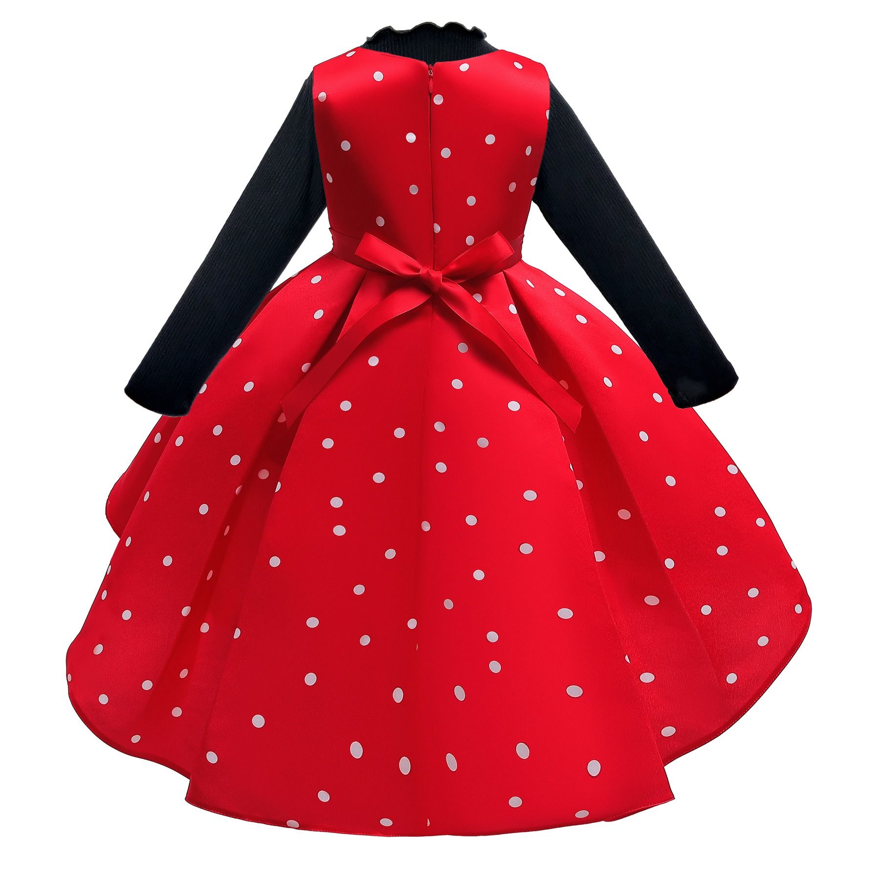 2PCS Girls Red Polka Dot Princess Dress & Long Sleeve Top Set Girl Clothes Kid Dress and T-shirt  Clothing Set for Party and Birthday