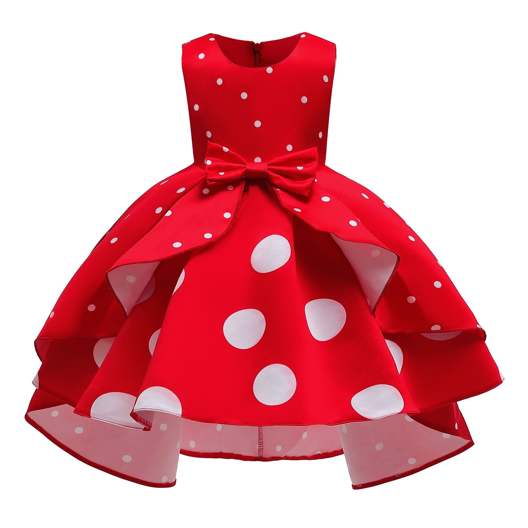 2PCS Girls Red Polka Dot Princess Dress & Long Sleeve Top Set Girl Clothes Kid Dress and T-shirt  Clothing Set for Party and Birthday