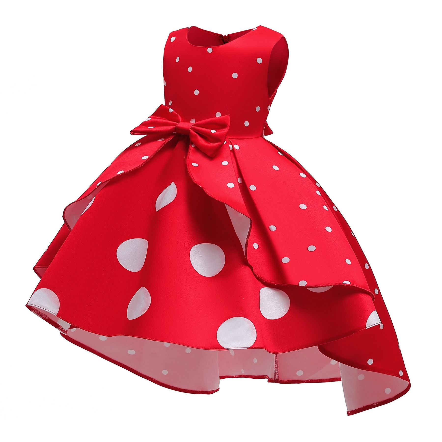 2PCS Girls Red Polka Dot Princess Dress & Long Sleeve Top Set Girl Clothes Kid Dress and T-shirt  Clothing Set for Party and Birthday