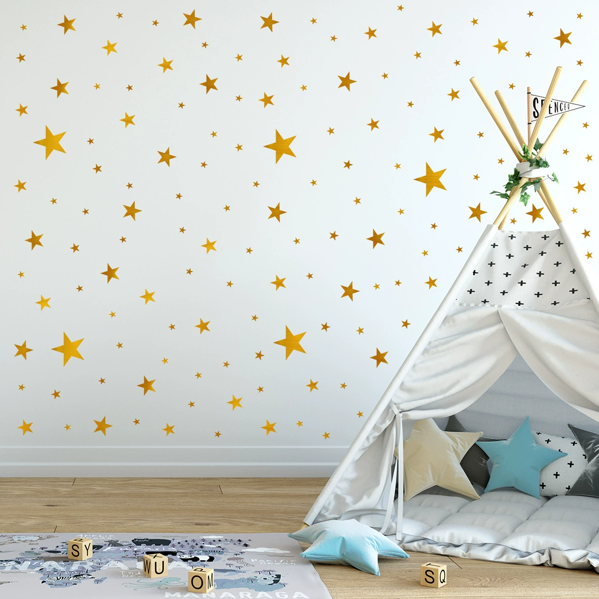 2 Sheets Cute Star Wall Stickers Waterproof Self Adhesive Decal for Kids  Room Stars Wall Decor PVC Wallpaper Total 56 Stars