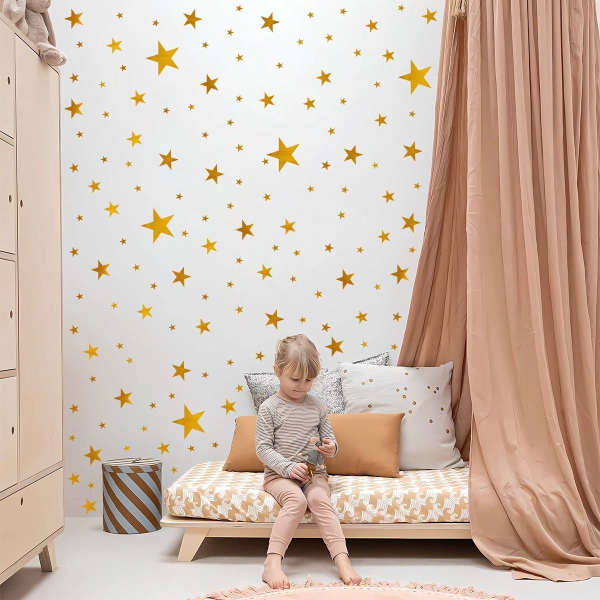2 Sheets Cute Star Wall Stickers Waterproof Self Adhesive Decal for Kids  Room Stars Wall Decor PVC Wallpaper Total 56 Stars