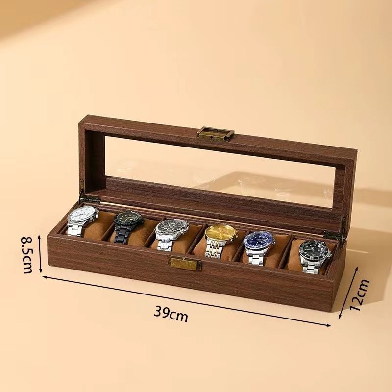 Vintage Wood Grain Luxury Watch Storage Box Organizer for Mechanical Watches & Sunglasses Display Case with Glass Window