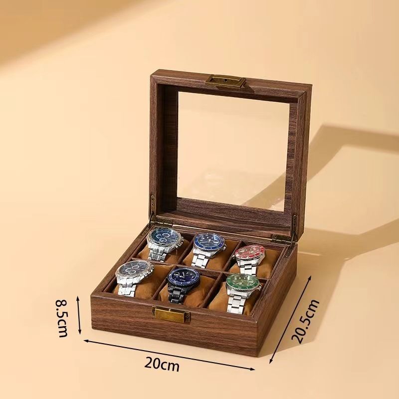 Vintage Wood Grain Luxury Watch Storage Box Organizer for Mechanical Watches & Sunglasses Display Case with Glass Window