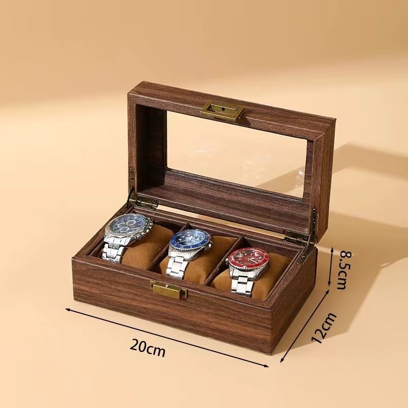 Vintage Wood Grain Luxury Watch Storage Box Organizer for Mechanical Watches & Sunglasses Display Case with Glass Window