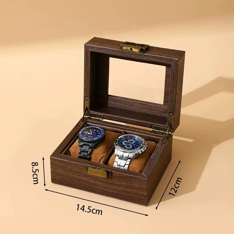 Vintage Wood Grain Luxury Watch Storage Box Organizer for Mechanical Watches & Sunglasses Display Case with Glass Window