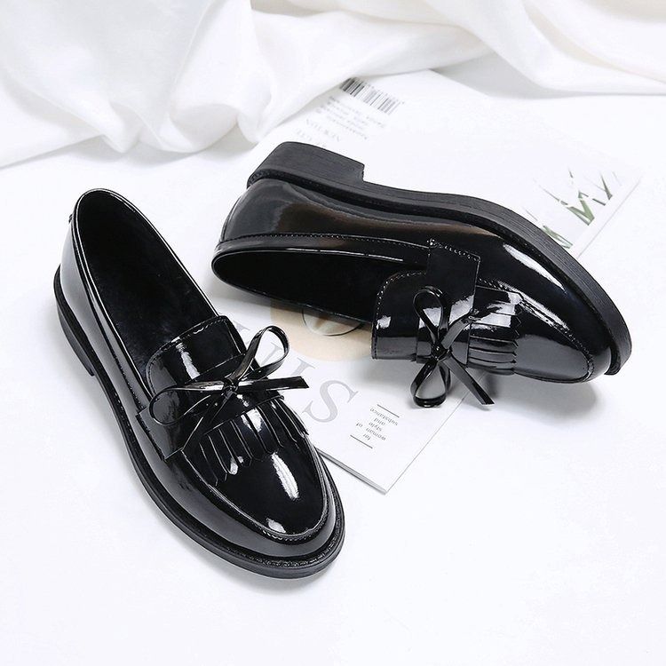 38-42Block heel shoes women's fashion spring and autumn new women's shoes bow small leather shoes large size loafers womens shoes heels ladys shoes flats shoes loafers shoes