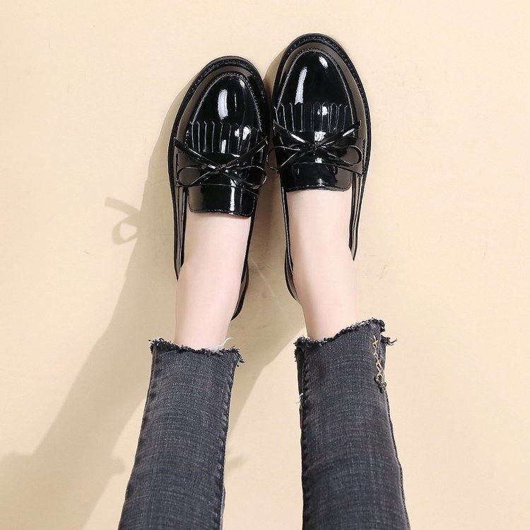 38-42Block heel shoes women's fashion spring and autumn new women's shoes bow small leather shoes large size loafers womens shoes heels ladys shoes flats shoes loafers shoes