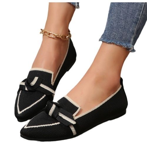 37-43Pointed-toe plus size flat single shoes women's flying weaving slip-on bow casual breathable women's shoes loafers shoes ladys shoes womens shoes flats shoes for women