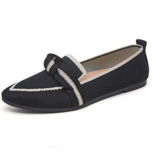 37-43Pointed-toe plus size flat single shoes women's flying weaving slip-on bow casual breathable women's shoes loafers shoes ladys shoes womens shoes flats shoes for women