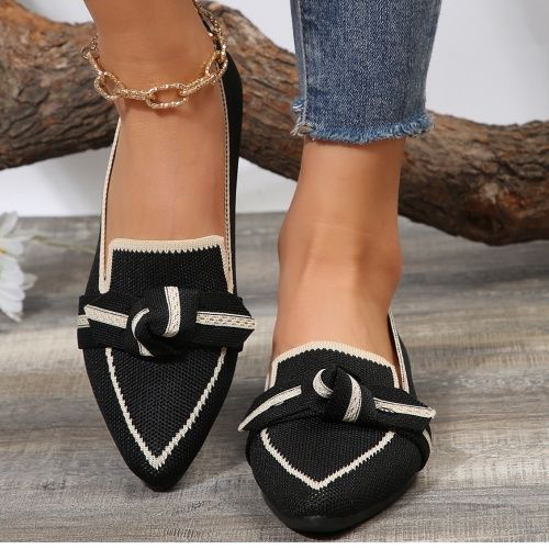 37-43Pointed-toe plus size flat single shoes women's flying weaving slip-on bow casual breathable women's shoes loafers shoes ladys shoes womens shoes flats shoes for women