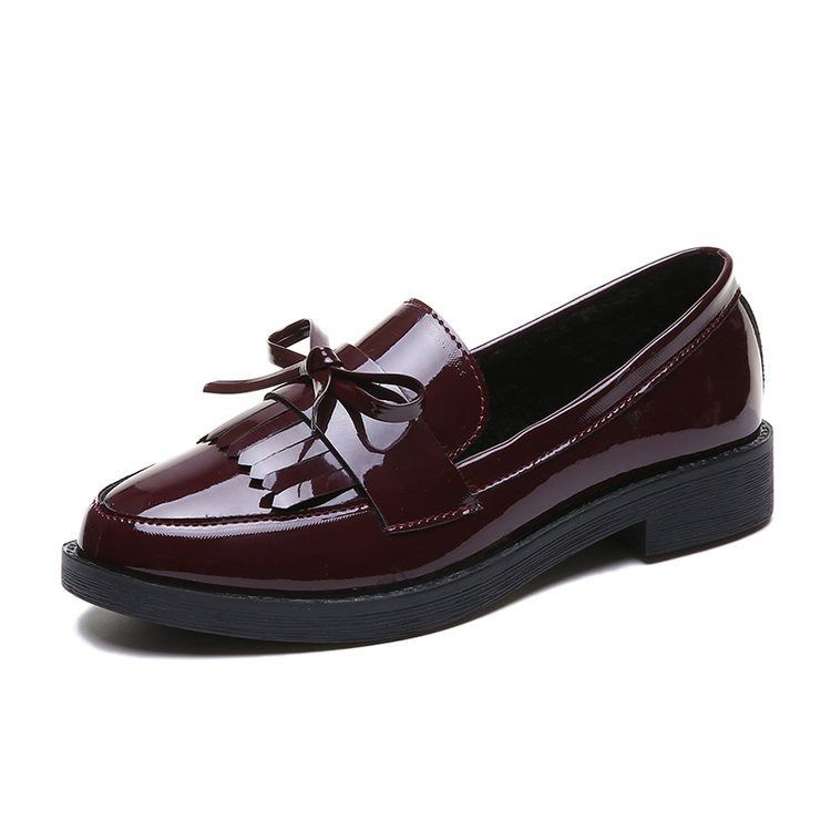 37-42Burgundy Block heel shoes women's fashion spring and autumn new women's shoes bow small leather shoes large size loafers womens shoes heels ladys shoes flats shoes loafers shoes