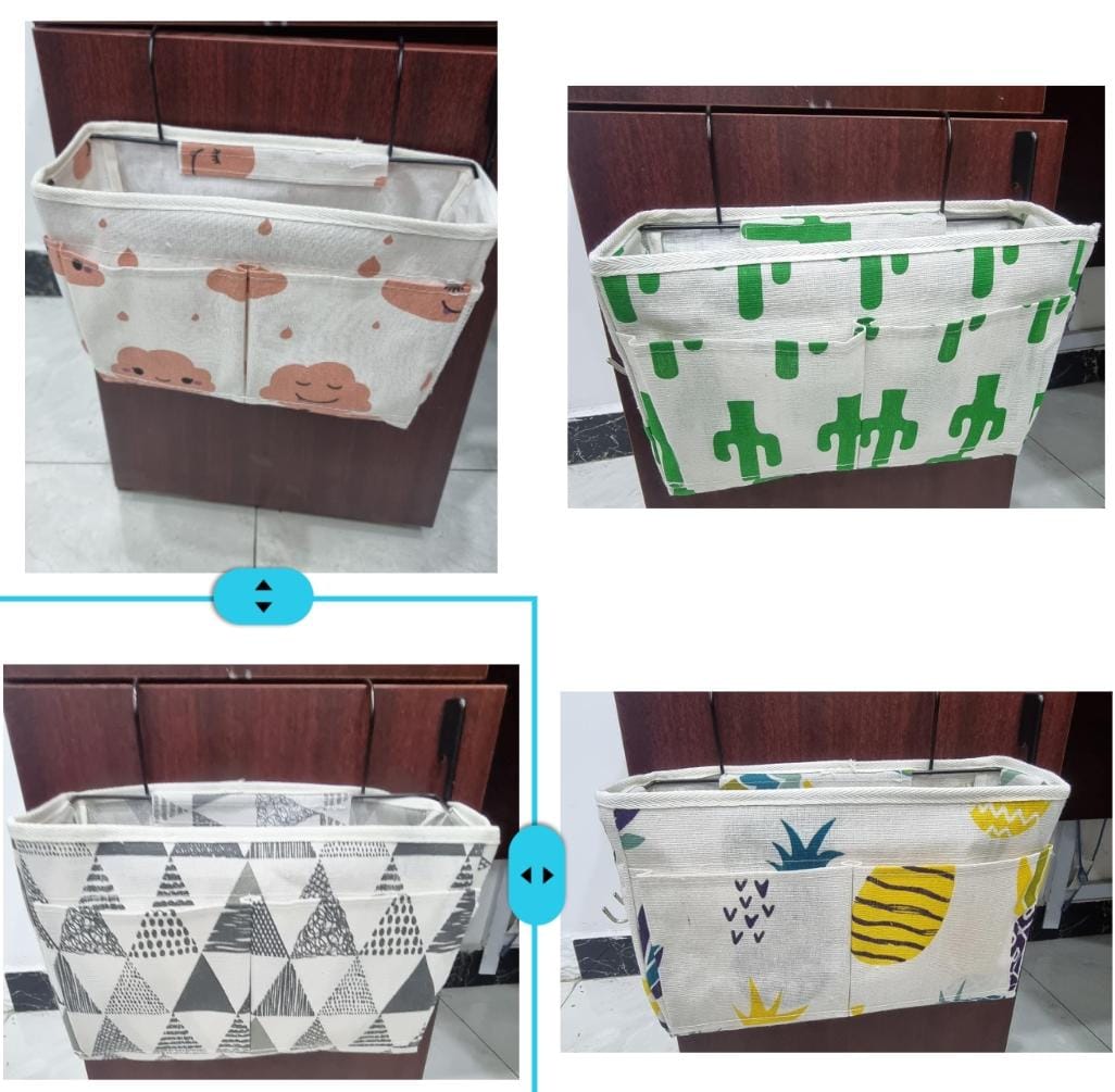 Over the cabinet door multipurpose canvas organizer.This is an organizer that helps you to arrange your things in order. It can be used on the side of your study table to hold things like books.