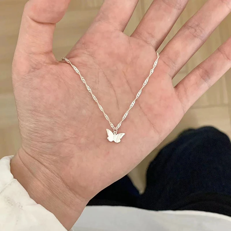 New 925 Sterling Silver Butterfly Necklace Charming Women's Pendant Animal Shape Choker Gift Fine Jewelry Accessories