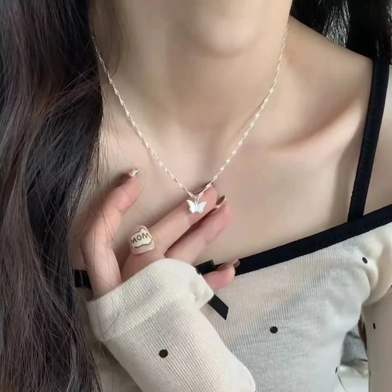 New 925 Sterling Silver Butterfly Necklace Charming Women's Pendant Animal Shape Choker Gift Fine Jewelry Accessories