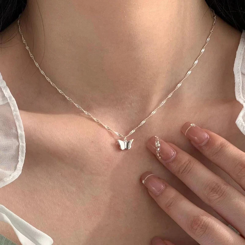 New 925 Sterling Silver Butterfly Necklace Charming Women's Pendant Animal Shape Choker Gift Fine Jewelry Accessories