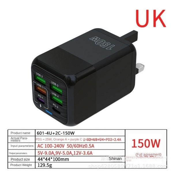 150w Charging Head 4usb+2pd Multi-Port 5v2.4a Fast Charging Mobile Phone Charger Wall Chargers