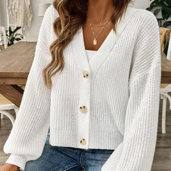 Women's Woven Sweater, Simple Short Button Coat, Cardigan
