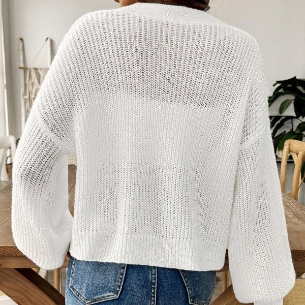 Women's Woven Sweater, Simple Short Button Coat, Cardigan