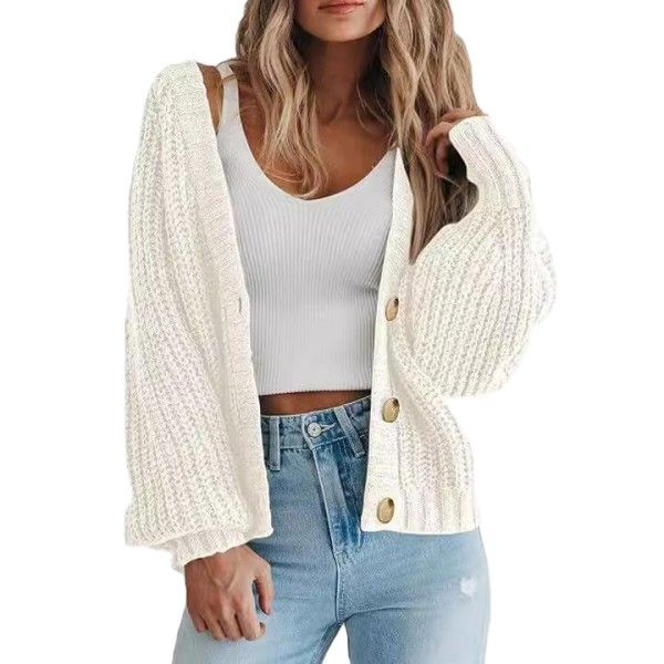 Women's Woven Sweater, Simple Short Button Coat, Cardigan
