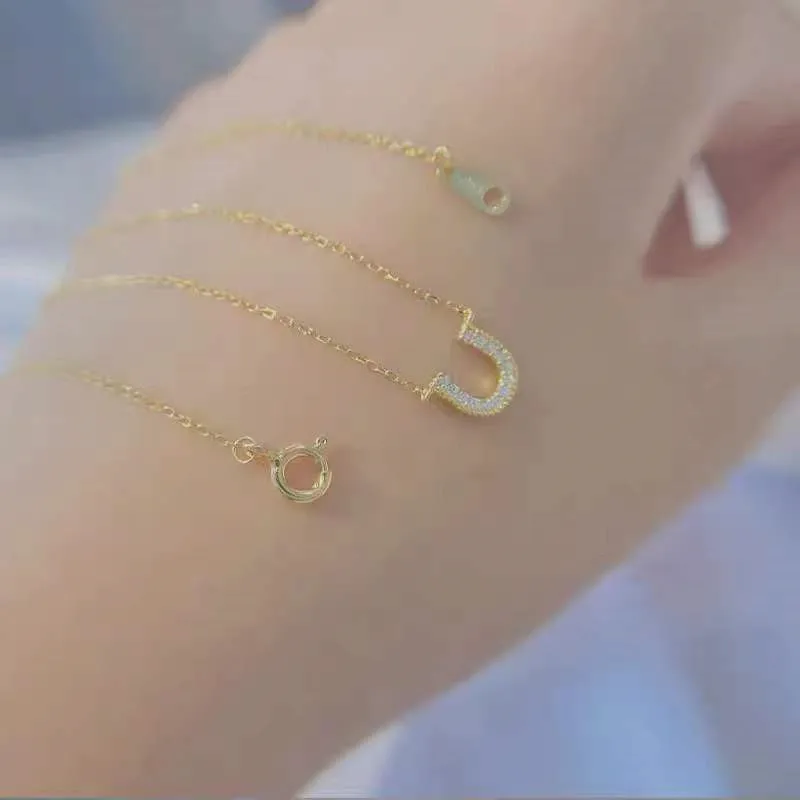 WANTME 925 Sterling Silver Fashion Simple Horseshoe U-shaped Pendant Clavicle Chain Necklace for Women Classic Versatile Jewelry