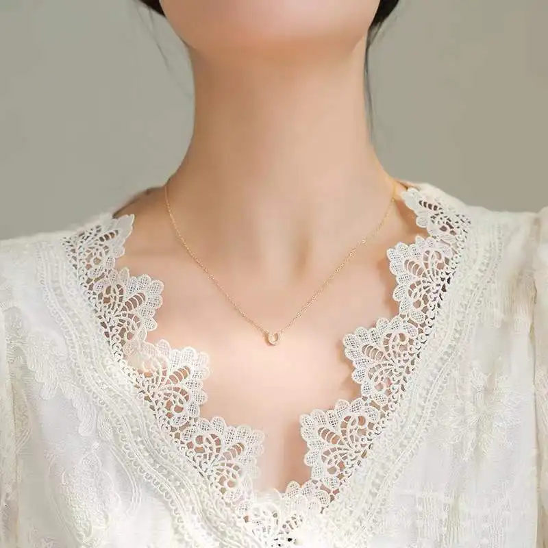 WANTME 925 Sterling Silver Fashion Simple Horseshoe U-shaped Pendant Clavicle Chain Necklace for Women Classic Versatile Jewelry