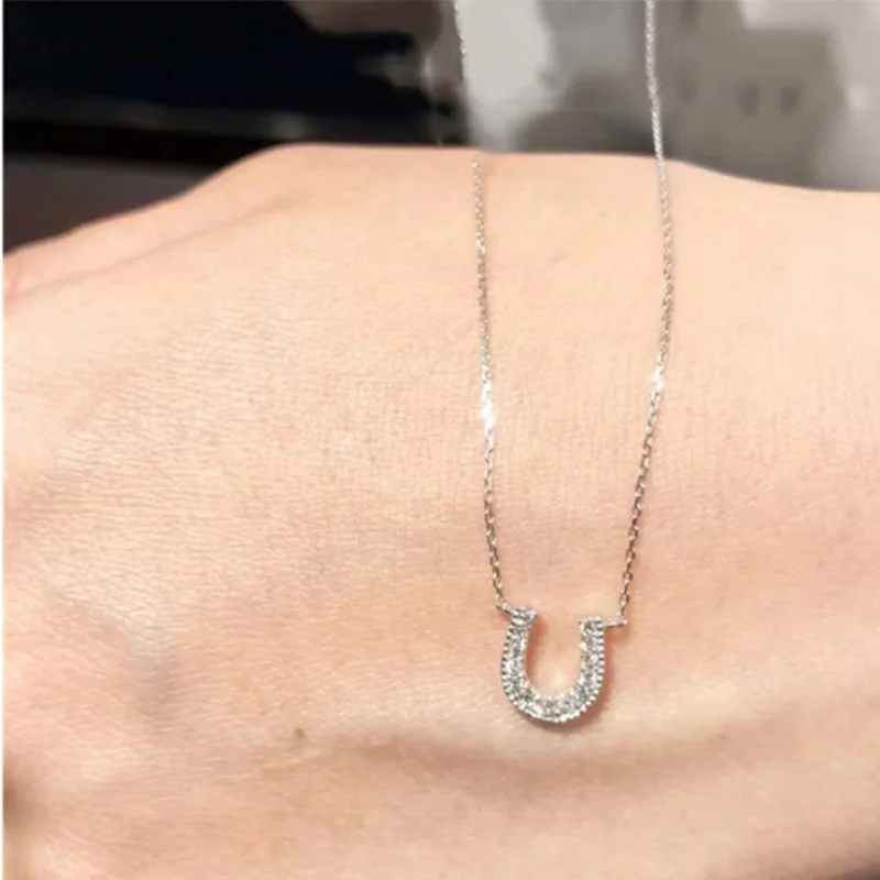 WANTME 925 Sterling Silver Fashion Simple Horseshoe U-shaped Pendant Clavicle Chain Necklace for Women Classic Versatile Jewelry