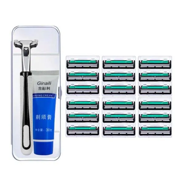 Men's Double-Layer Manual Shaver Stainless Steel Blade Old-Fashioned Razor