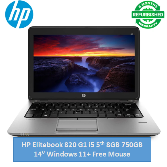 Refurbished Hp Elitebook 820 G1 Laptop - Intel Core i5 4th- 8GB Ram 750GB HDD Rom - 12.5 Inch Notebook