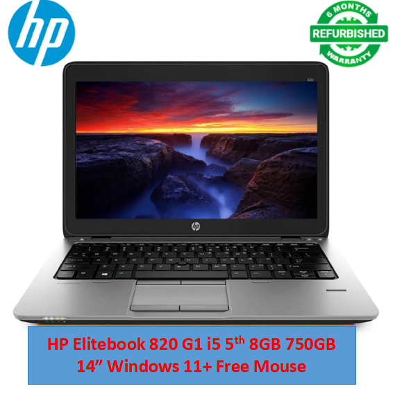 Refurbished Hp Elitebook 820 G1 Laptop - Intel Core i5 4th- 8GB Ram 750GB HDD Rom - 12.5 Inch Notebook