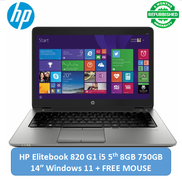 Refurbished Hp Elitebook 820 G1 Laptop - Intel Core i5 4th- 8GB Ram 750GB HDD Rom - 12.5 Inch Notebook