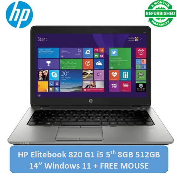 Refurbished Hp Elitebook 820 G1 Laptop - Intel Core i5 4th- 8GB Ram 512GB SSD Rom - 12.5 Inch Notebook Ultrabook Windows 11 computer