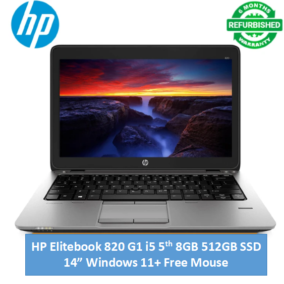 Refurbished Hp Elitebook 820 G1 Laptop - Intel Core i5 4th- 8GB Ram 512GB SSD Rom - 12.5 Inch Notebook Ultrabook Windows 11 computer