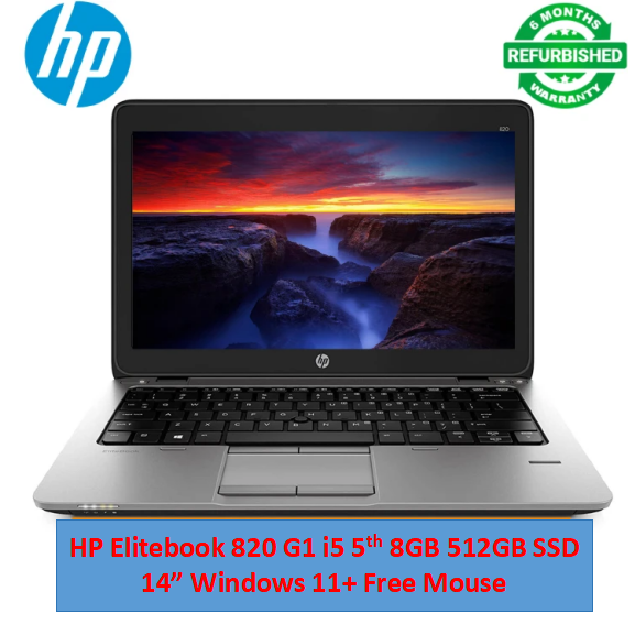 Refurbished Hp Elitebook 820 G1 Laptop - Intel Core i5 4th- 8GB Ram 512GB SSD Rom - 12.5 Inch Notebook Ultrabook Windows 11 computer