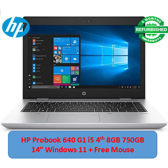(i5+8GB+500GB+Free Mouse)Refurbished HP Probook 640 G1 Laptop Intel Core i5 8GB RAM / 750GB HDD ROM 14'' Windows 11 6 months warranty Notebook Bluetooth Webcam Laptops