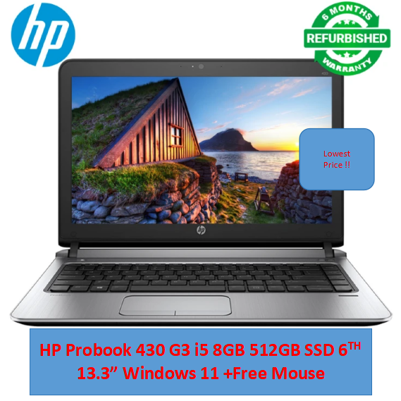 (i5+8GB+512GB+Free Mouse)Refurbished Hp Probook 430 G3 Laptop i5 6th 8GB RAM 512GB SSD ROM 13.3" Windows 11 Notebook Bluetooth Webcam refurbished hp laptops