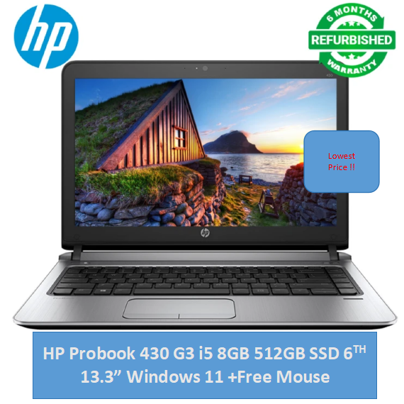 (i5+8GB+512GB+Free Mouse)Refurbished Hp Probook 430 G3 Laptop i5 6th 8GB RAM 512GB SSD ROM 13.3" Windows 11 Notebook Bluetooth Webcam refurbished hp laptops