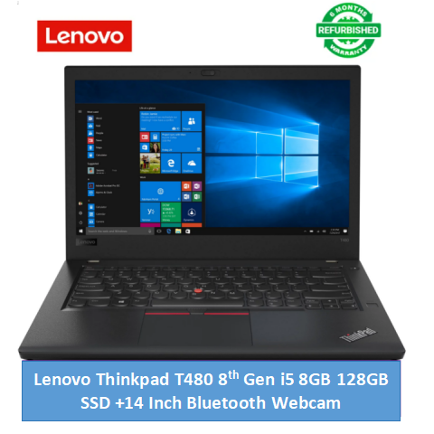 Lenovo ThinkPad T480 Intel Core i5 8th Gen 8GB RAM 128GB SSD 14" FHD Non-Touch Screen- Win10 Pro Black 14 inch