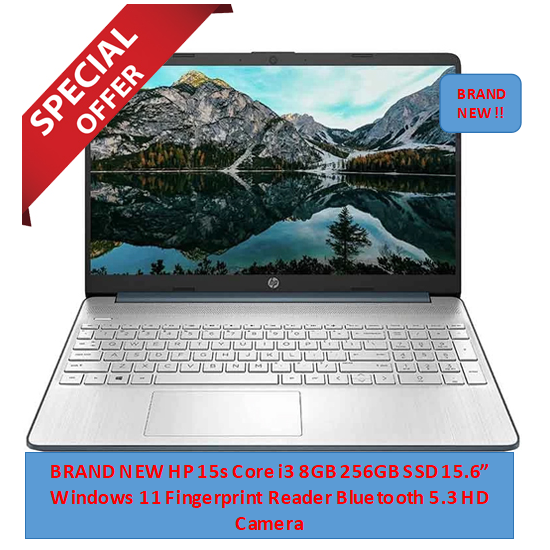 BRAND NEW HP 15s -fq5340TU Intel Core i3 8GB 256GB SSD 15.6" FHD Windows 11 Home Fingerprint Reader HD Camera Dual Speakers Bluetooth 4.2 Wireless card Natural Silver one year Warranty Laptop