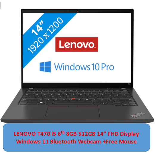 (Mouse+i5+8GB+512GB SSD)Refurbished Lenovo Laptop Lenovo Thinkpad T470 Core i5 8GB+512GB+14" Windows 10 14" FHD Display Bluetooth Webcam WiFi Intel Graphics 6 Months Warranty Notebook laptops