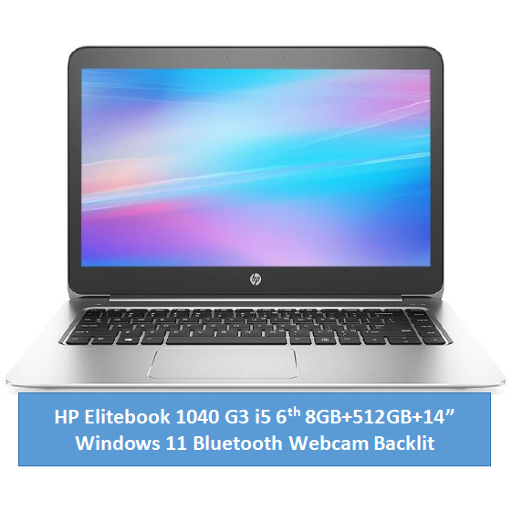 (i5+8GB+512GB+14"+Free Mouse) HP Elitebook 1040 G3 6th Intel Core i5 8GB 512GB SSD 14" FHD Display Laptop Backlit Windows 11 intel HD Graphics Bluetooth Refurbished Laptop