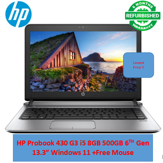 (i5+8GB+500GB+Free Mouse+Flasdisk)Refurbished Hp Probook 430 G3 Laptop i5 6th 8GB RAM 500GB HDD ROM 13.3" Windows 11 Notebook Bluetooth Webcam refurbished hp laptops