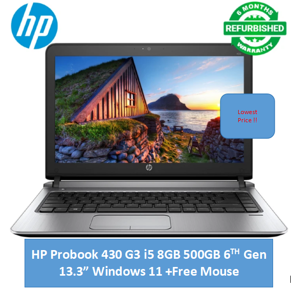 (i5+8GB+500GB+Free Mouse+Flasdisk)Refurbished Hp Probook 430 G3 Laptop i5 6th 8GB RAM 500GB HDD ROM 13.3" Windows 11 Notebook Bluetooth Webcam refurbished hp laptops