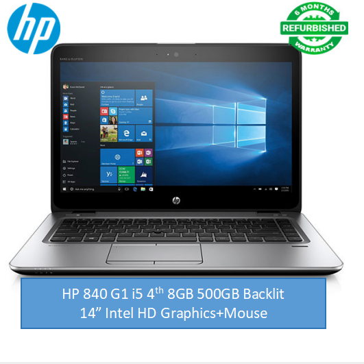 (i5+8GB+500GB+Mouse) Refurbished Hp Elitebook 840 G1 Laptop - Intel Core i5 - 8GB RAM 500GB HDD Storage - 14'' Display Windows 11 Notebook Computer , 14 inch HD Screen-Windows 11 Office