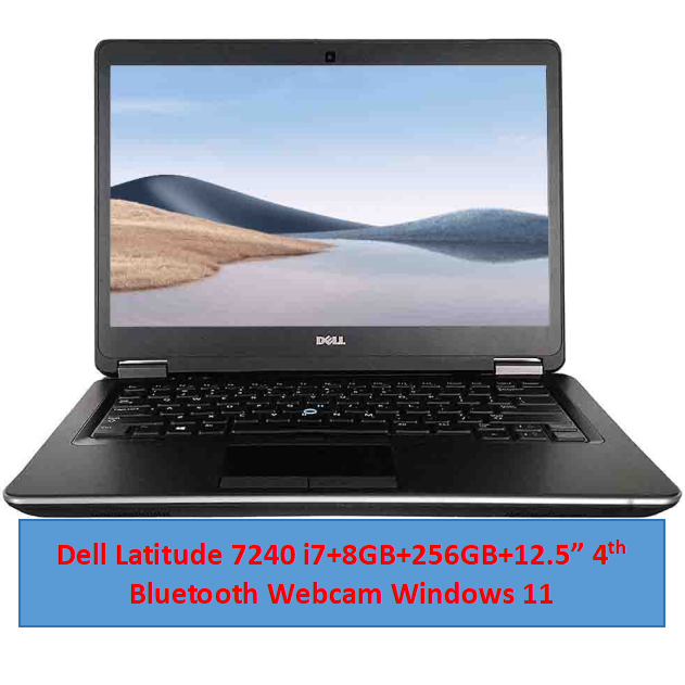 (i7+8GB+256GB)Refurbished Dell Latitude 7240 Laptop |Intel Core i7 | 8GB RAM | 256GB SSD Original Computer | Notebook | 12.5 Inch Display Bluetooth Webcam |Windows 11 | Office 2019