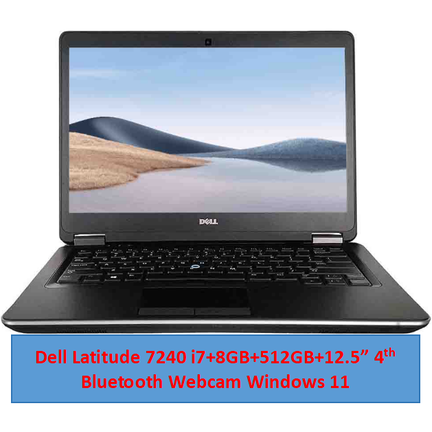 (i7+8GB+512GB)Refurbished Dell Latitude 7240 Laptop |Intel Core i7 | 8GB RAM | 512GB SSD Original Computer | Notebook | 12.5 Inch Display Bluetooth Webcam |Windows 11 | Office 2019